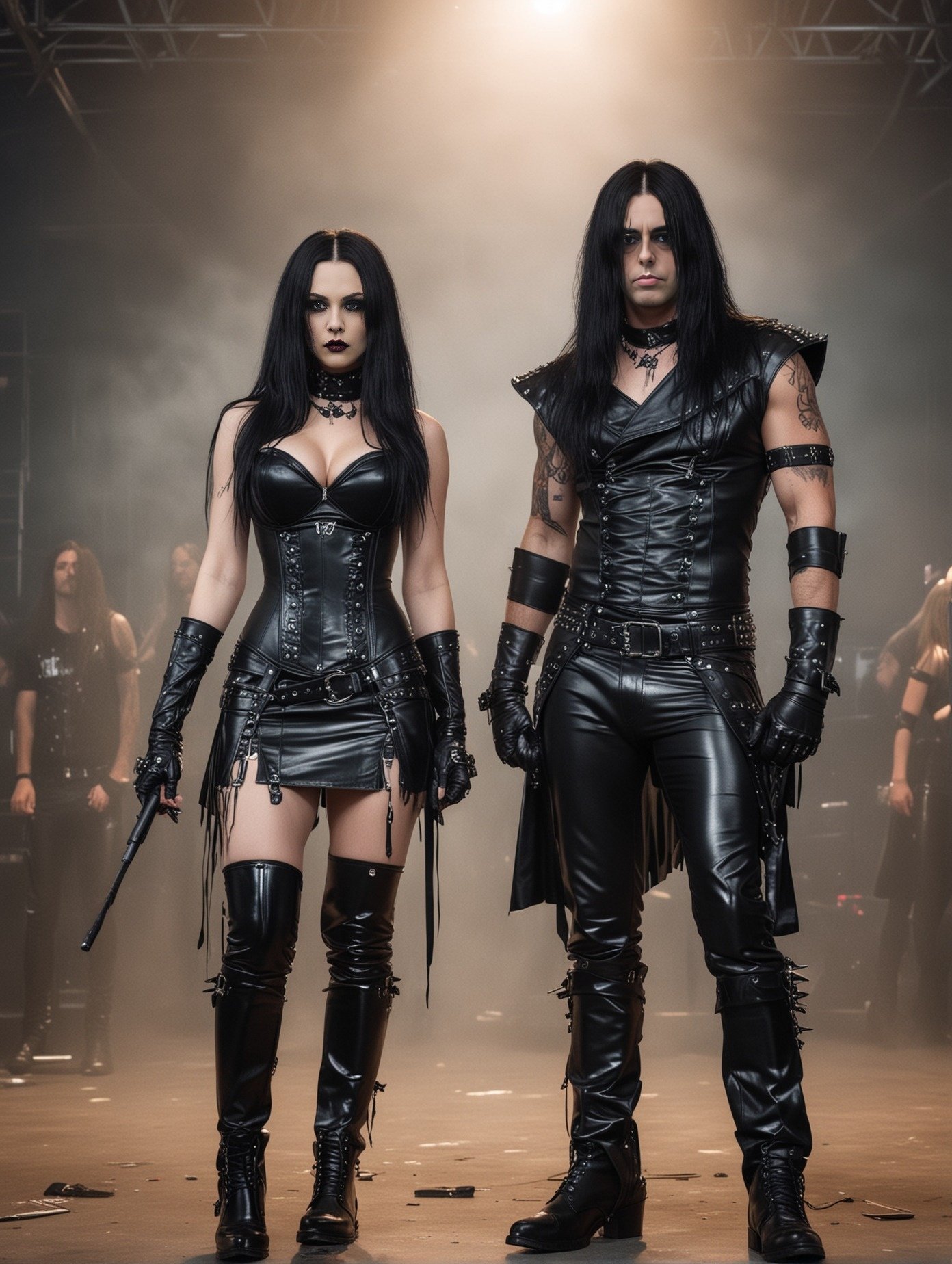 Metalhead couple in gothic gear, ready for Blind Guardian Live in Gothenburg.