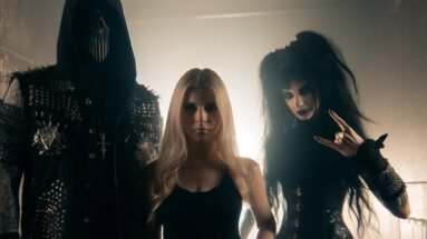 A metalhead, gothic individual, and a mainstream woman in an opulent, obscure setting, emphasizing the theme that mainstream music lacks depth.