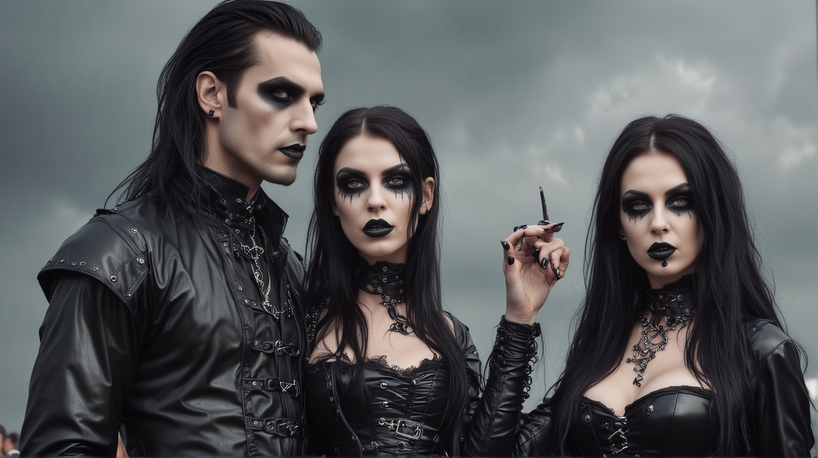 Eerie gothic twins at Leyendas del rock 2006, in symmetrical black outfits with corsets and lace, dark makeup enhancing their identical features.