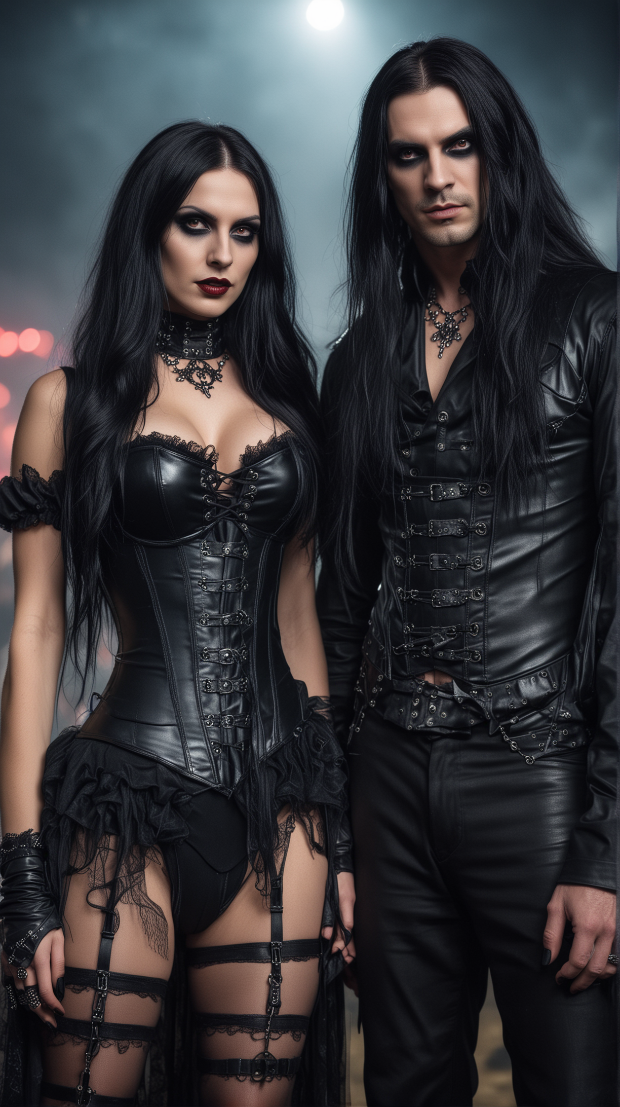 Gothic couple at Resurrection Fest 2012 with dark, elaborate attire against a moody backdrop.
