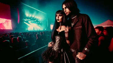 Eerie and captivating gothic duo at Resurrection Fest 2011, surrounded by festival lights and fog.