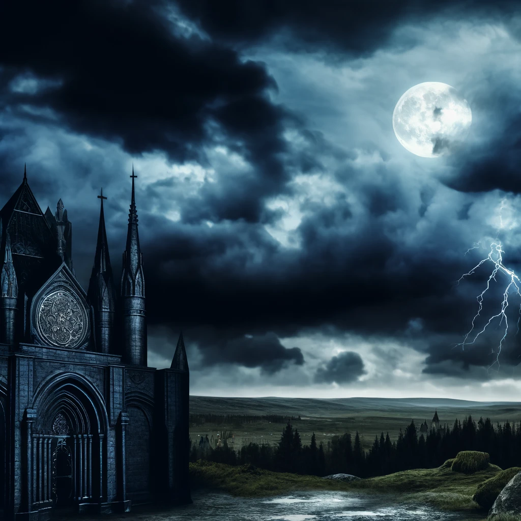 Powerwolf - Sainted by the Storm, featured on a gothic-themed album cover with stormy clouds and moonlight over a medieval cathedral.