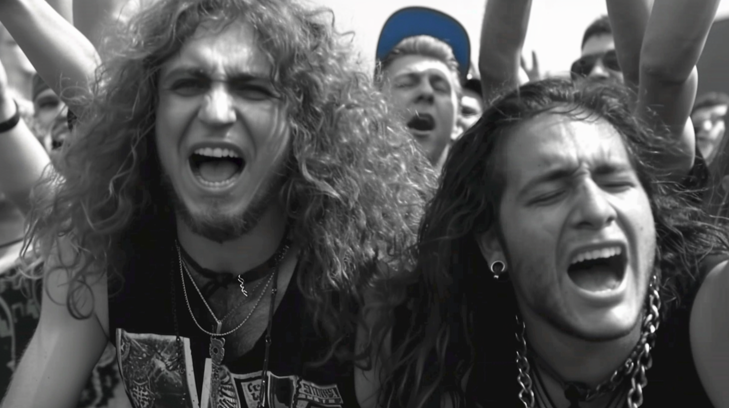 Enthusiastic metal fans screaming and cheering at a festival, representing the passionate spirit despite Music Festivals Have Sold Out.