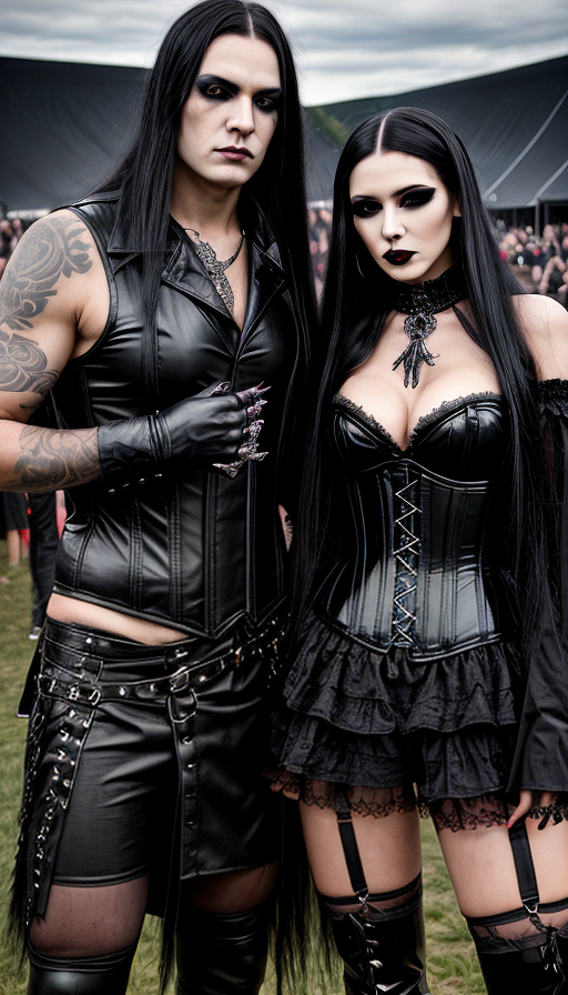 Goth couple at Resurrection Fest, featuring studded leather and dark, bold makeup.