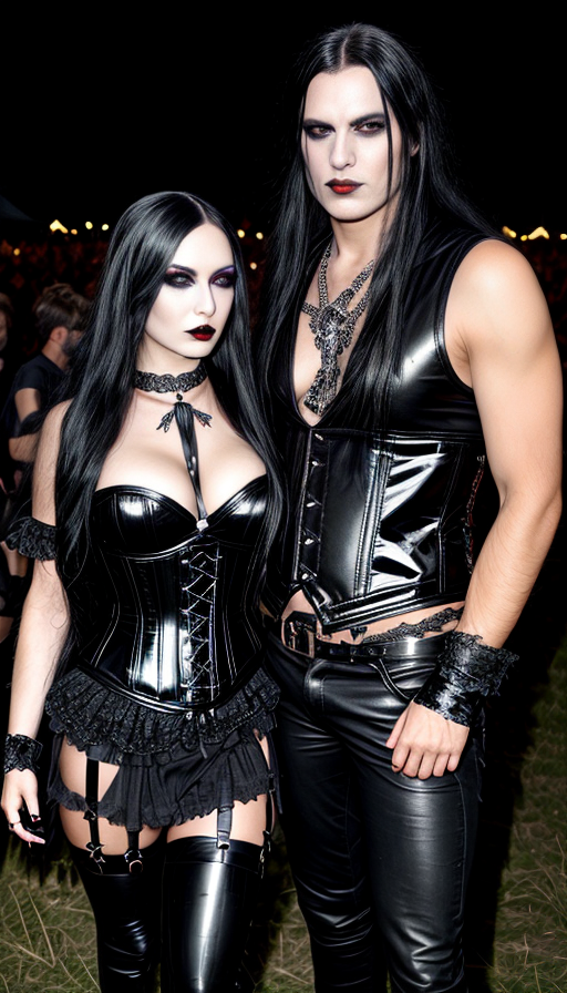 Goth couple at Resurrection Fest 2007, with the woman in a black corset and skirt and the man in a sleeveless top and black pants.