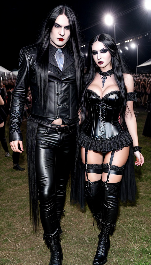 Bloodstock 2013: dramatic flair with a gothic couple in black, leather, and lace, showcasing the festival's unique style.