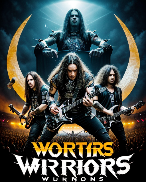 Fantasy-themed heavy metal concert poster featuring band members with a giant moon in the background, highlighting a dramatic live performance atmosphere.