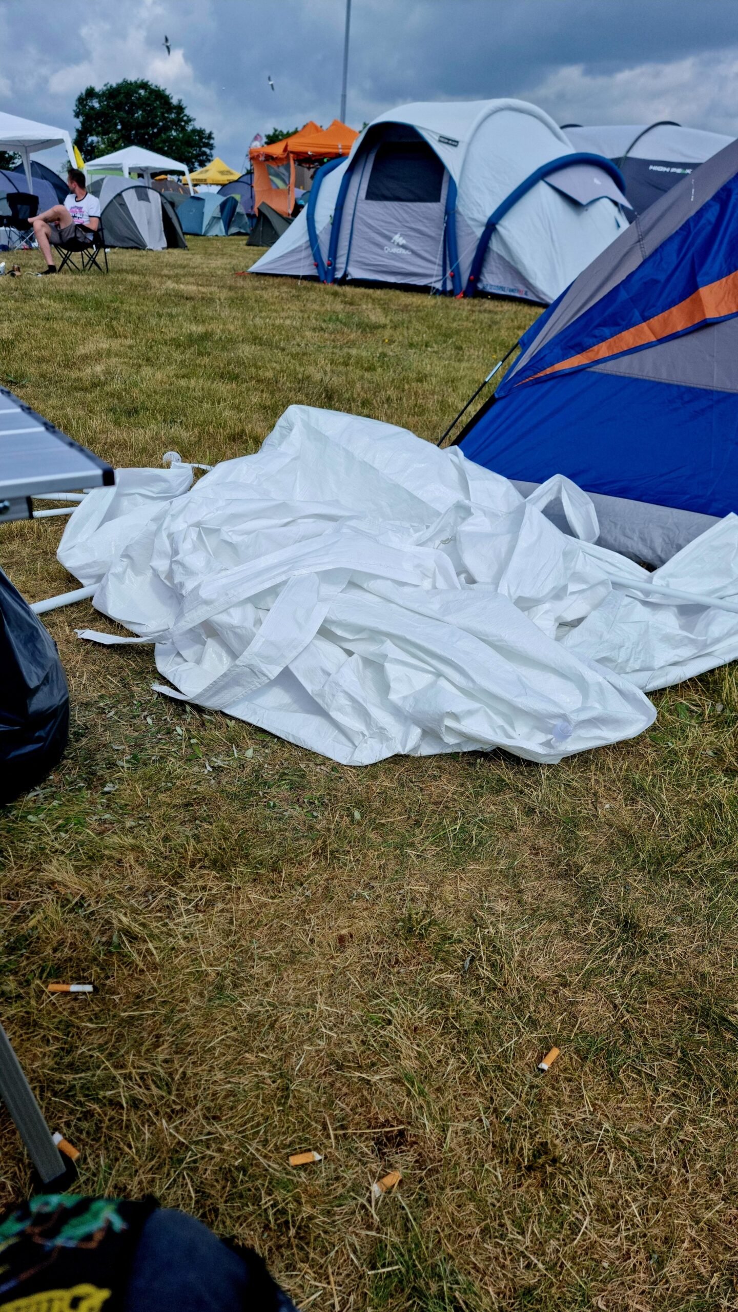 Tent collapsed on the ground at the campsite of Sweden Rock Festival 2024 Second Image: