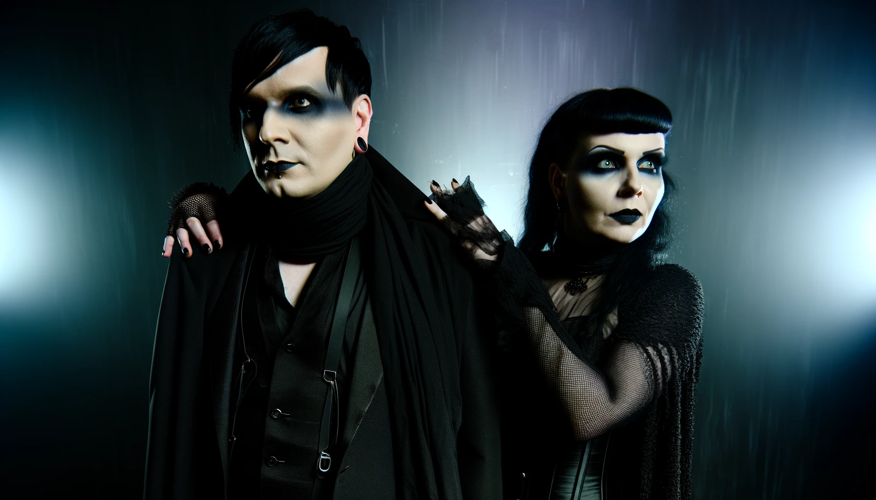 Blutengel - Wir Sind das Licht: A male and female band member in gothic attire, featuring dark makeup and dramatic lighting.