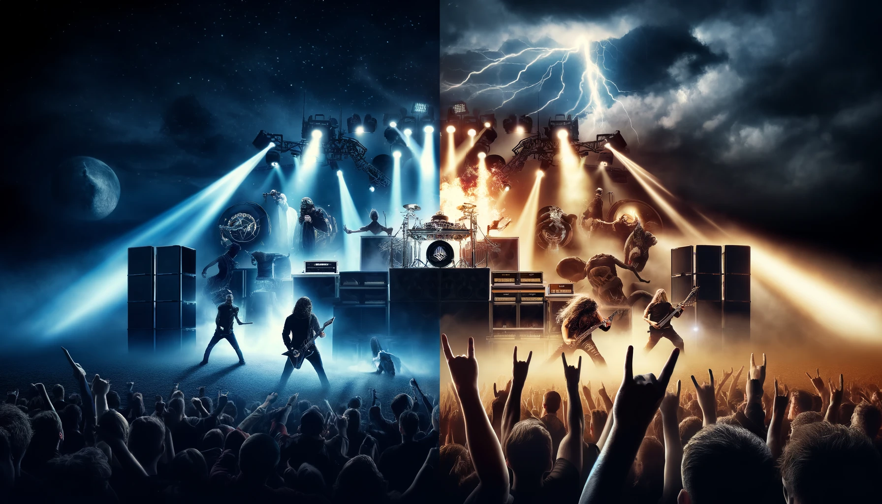 Nu Metal Isn’t True Metal - Nu metal band with flashy stage vs. true metal band with dark, intense lighting.