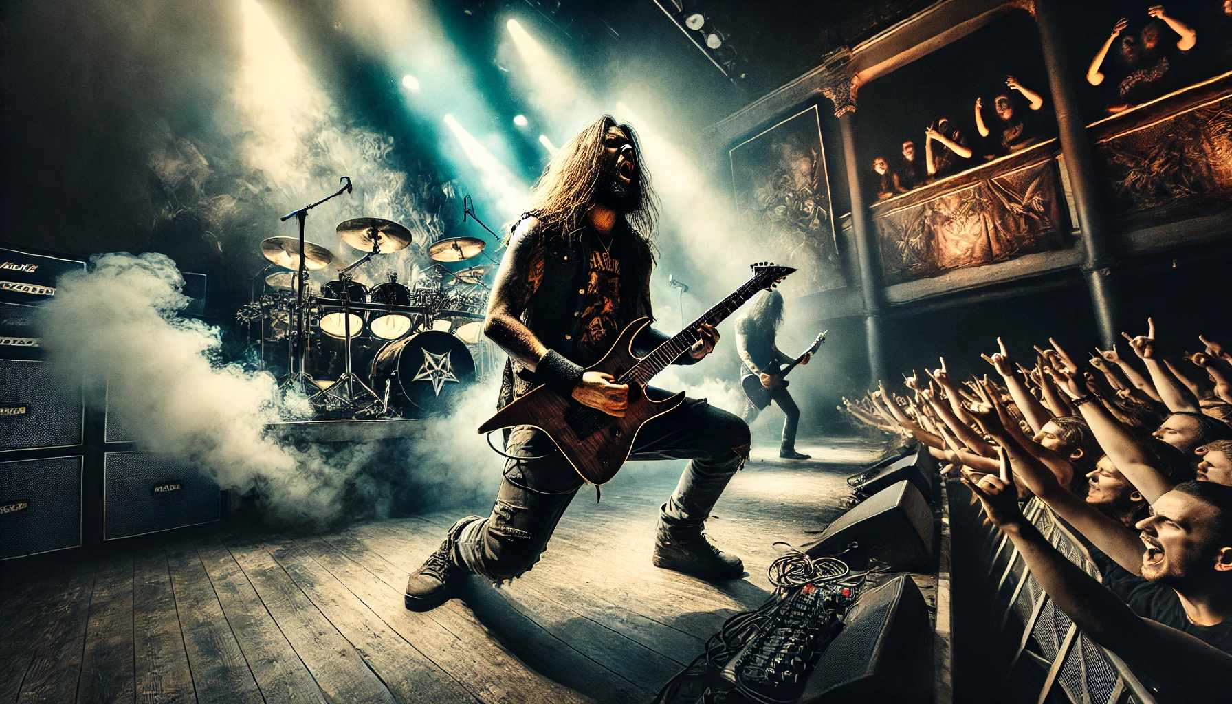 Powerful image showcasing Soulfly's live performance at Pumpehuset in Copenhagen on July 30, 2024, with Max Cavalera passionately playing his guitar on a stage illuminated by dramatic lighting and smoke effects, and a roaring crowd in the background.
