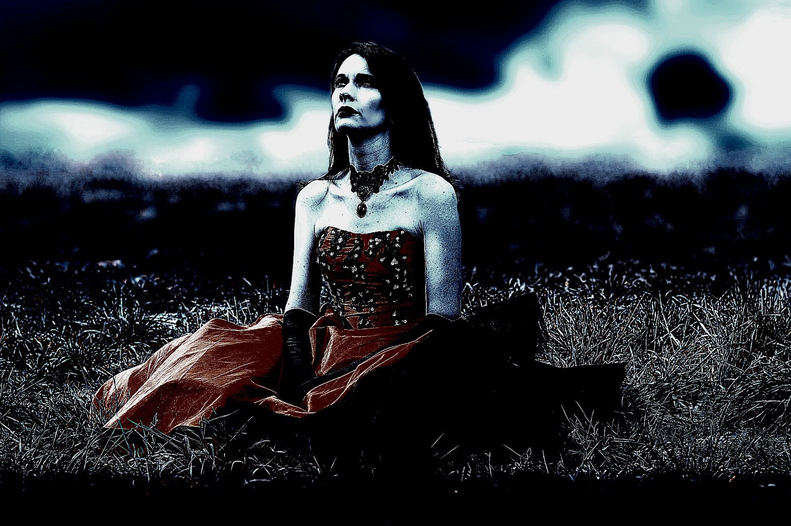 A woman in a Gothic Maxi Dress
