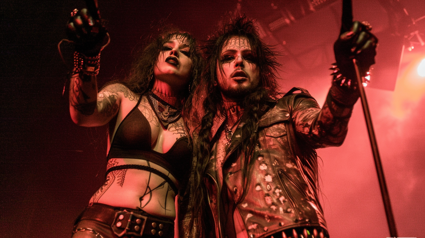 Gothic flame performer and metal musician, portraying The Heaviest Metal Collaborations of All Time.