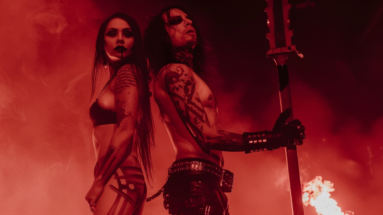 Powerful metal pair in a dark, atmospheric setting, epitomizing The Heaviest Metal Collaborations of All Time.