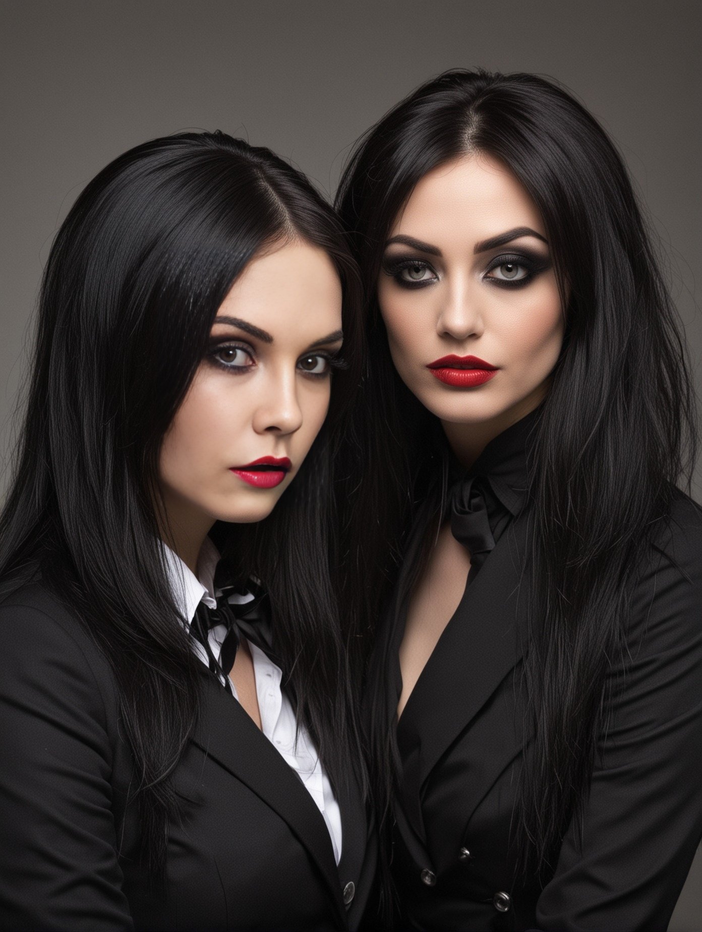 Elena Parker and her colleague close together, both in formal black suits, symbolizing their strong professional bond.