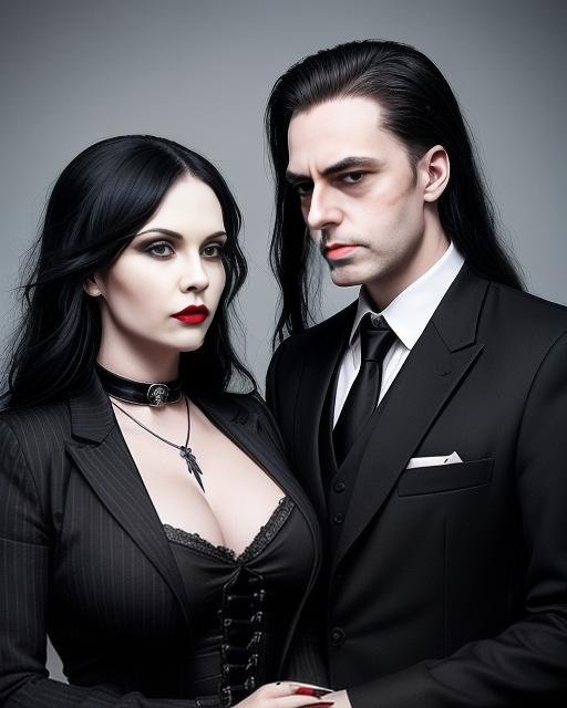 Adrian Blackwood and Elena Parker standing together in formal black attire, representing the intensity and allure of their boss and secretary romance.