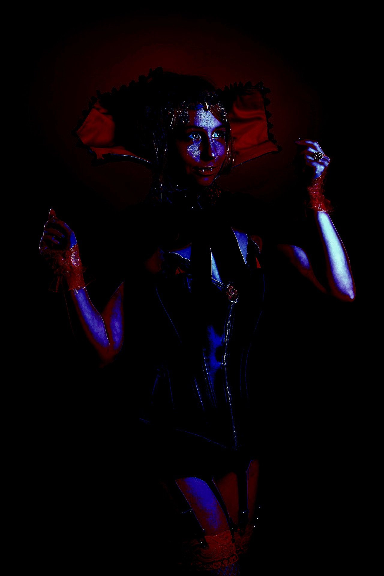 Dark gothic vampire dressed in black leather with dramatic lighting, exuding an aura of danger and allure.