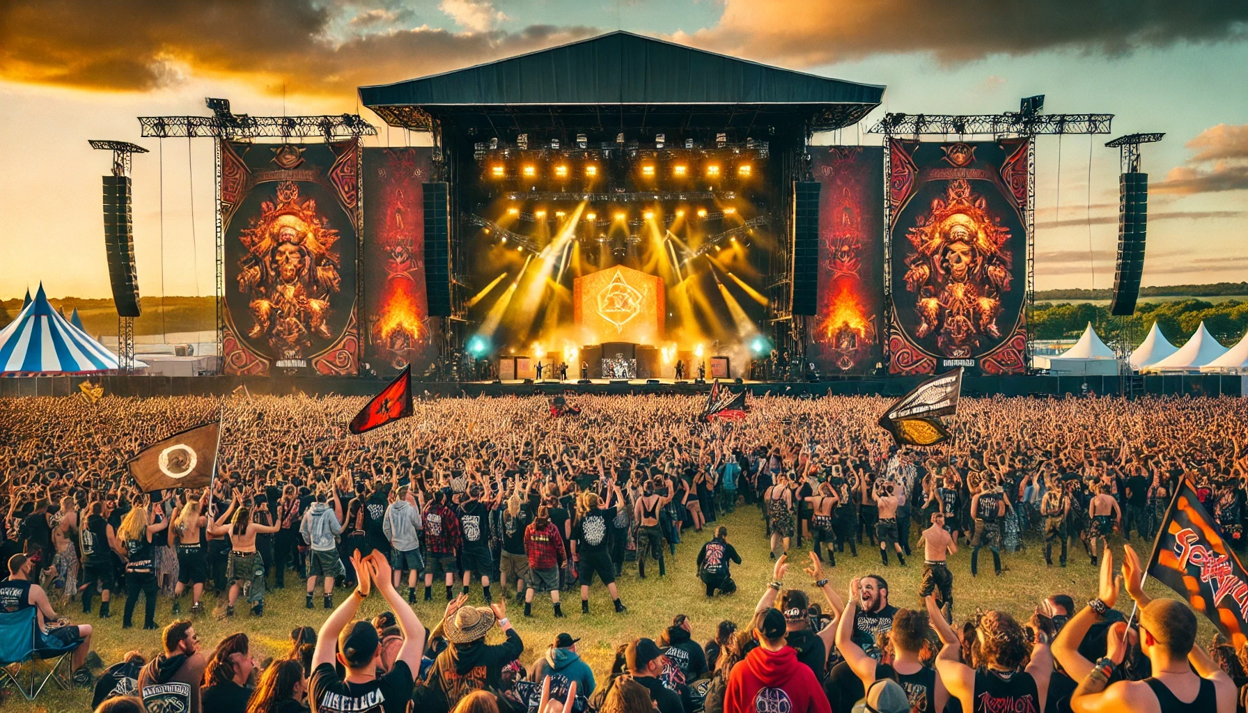Inspired by Download Festival 2025 in Donington Park, with a massive open-air stage.