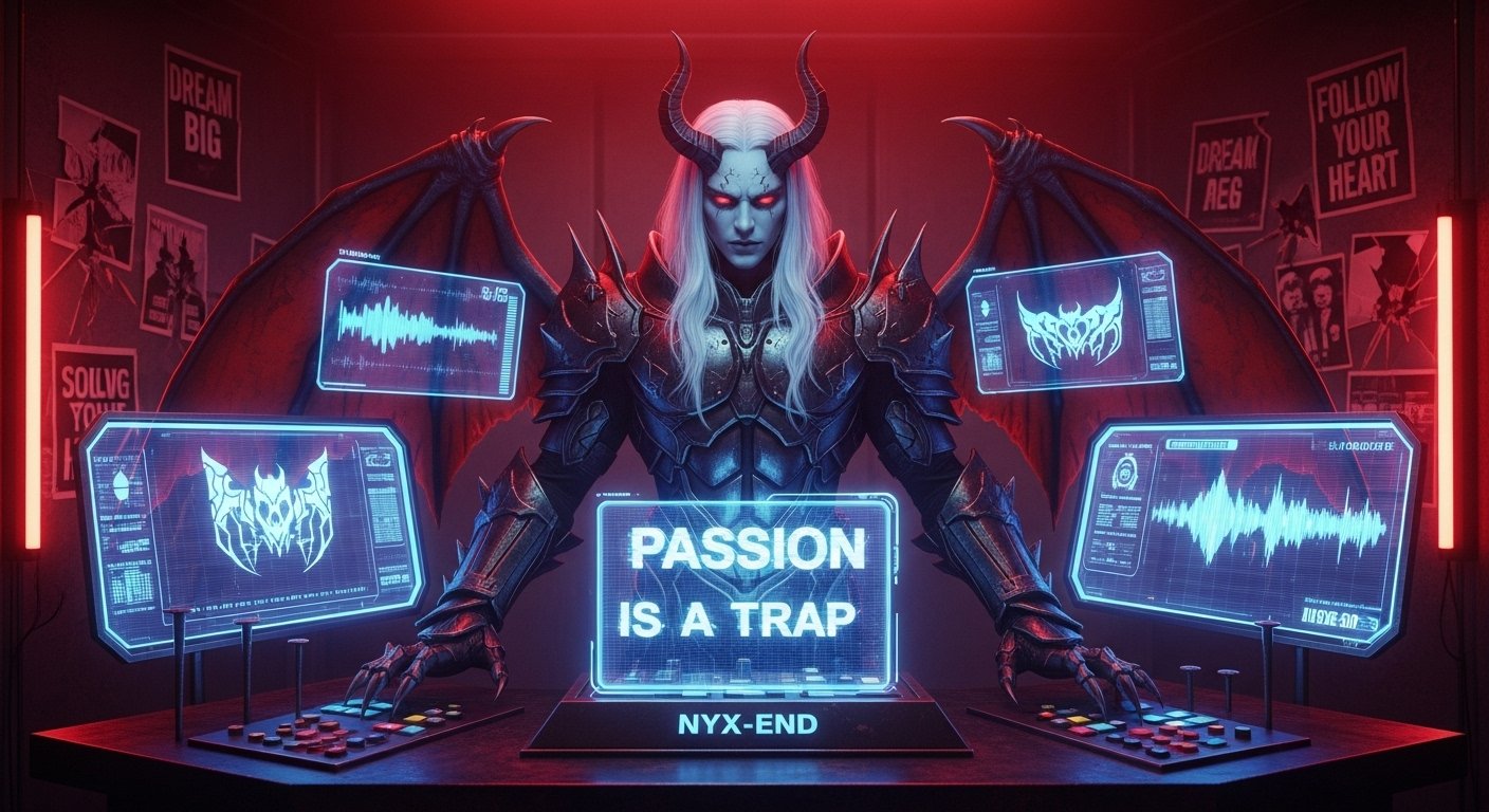 NYX-END band story: AI-powered war on the passion myth, where Venomous Sin forges art from pragmatism
