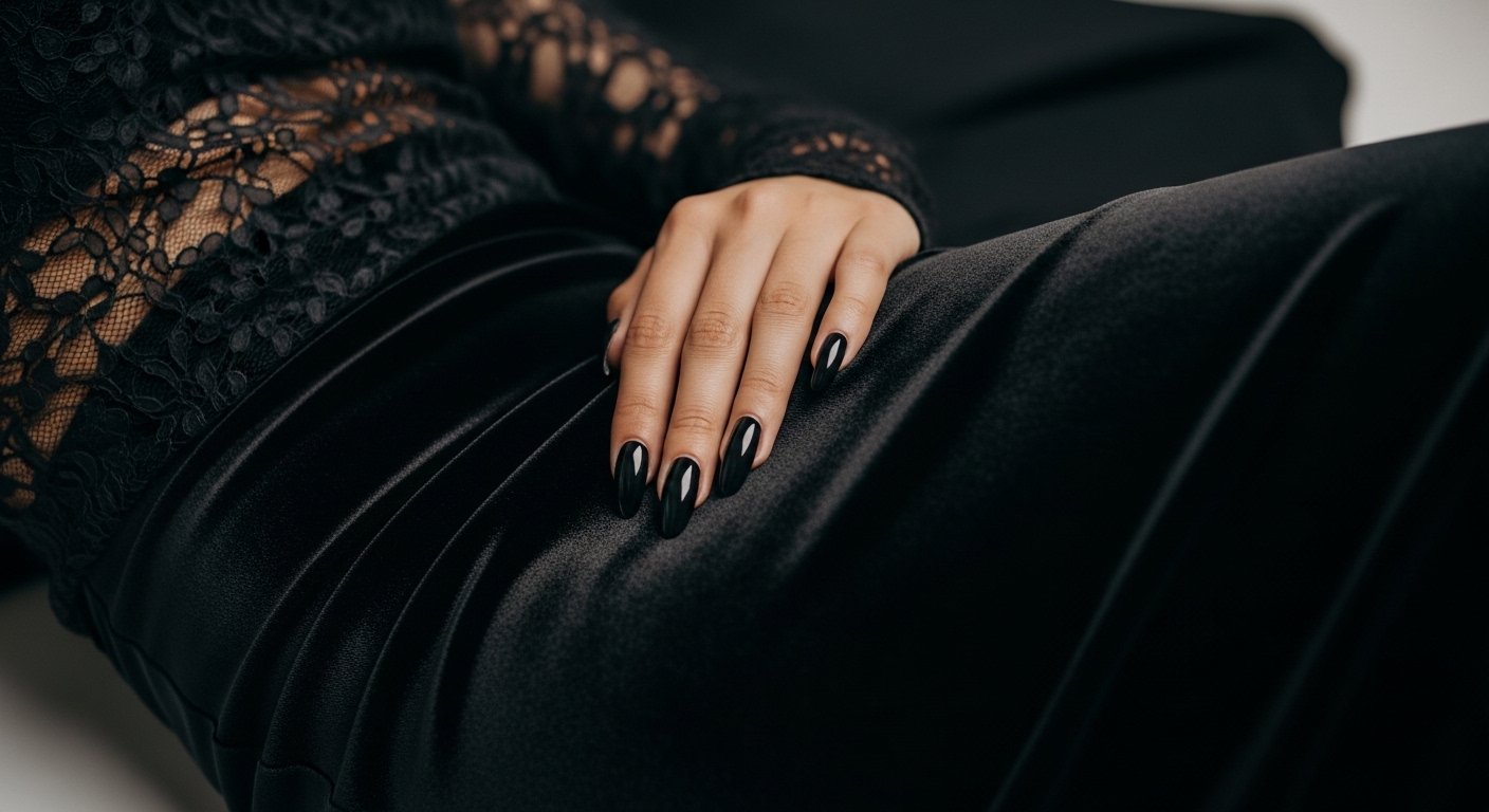 Best fabrics for gothic skirts showcased in a close-up of luxurious matte black velvet and contrasting lace textures.
