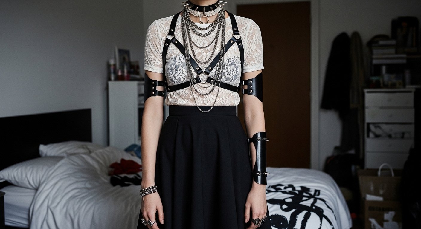 Common mistakes styling gothic skirts: over-accessorizing creates a chaotic, costumey look instead of a cohesive outfit.