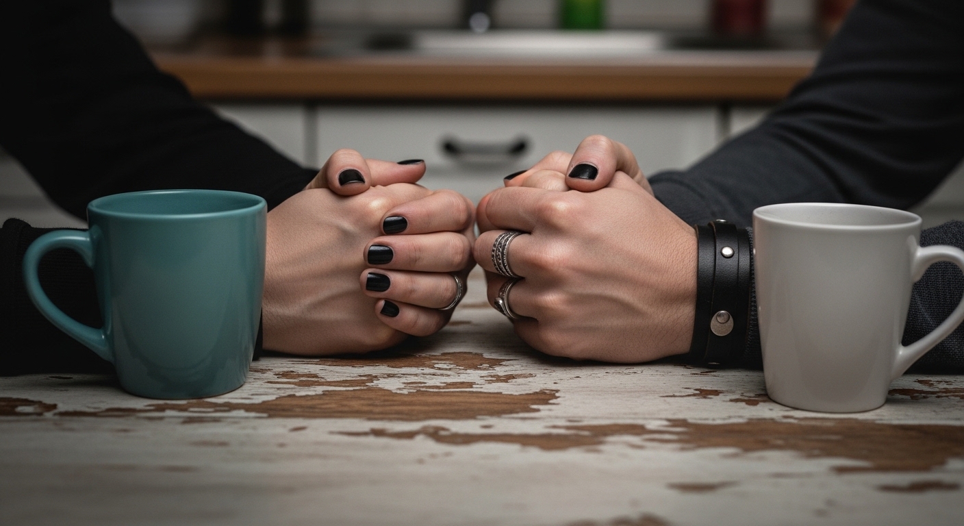 savage love vs toxic relationships, intense couple holding hands after argument