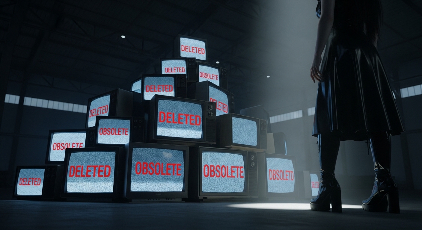 Noctara Nightscar character analysis shown through a digital purge of obsolete social media monitors.