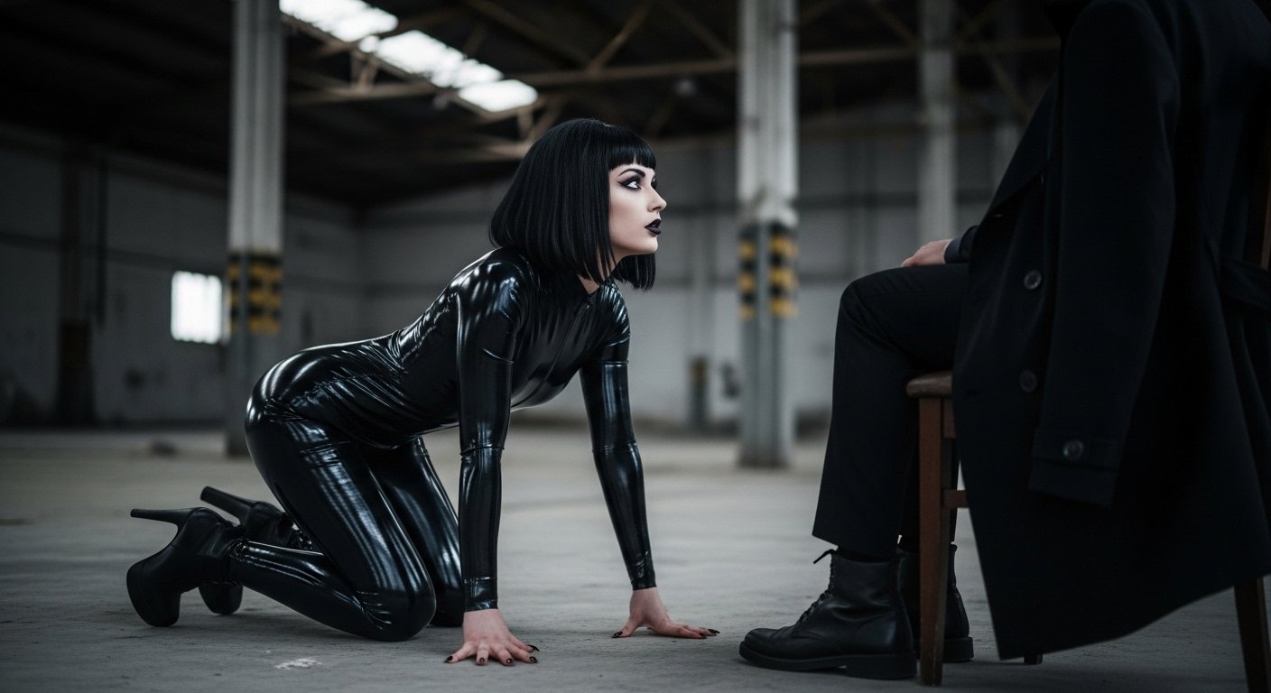 Toxic vs venomous love explored through a latex-clad moment of submission and defiance