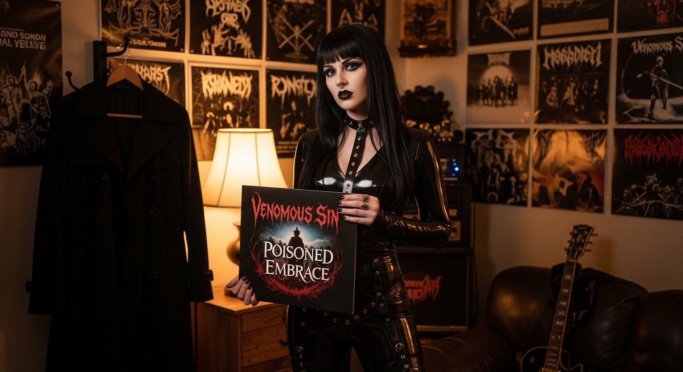 Venomous Sin Poisoned Embrace meaning and real story reflected in a latex-clad moment with vinyl