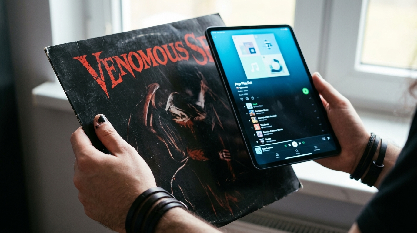 Metal music authenticity vs pop: tangible history versus disposable digital content.