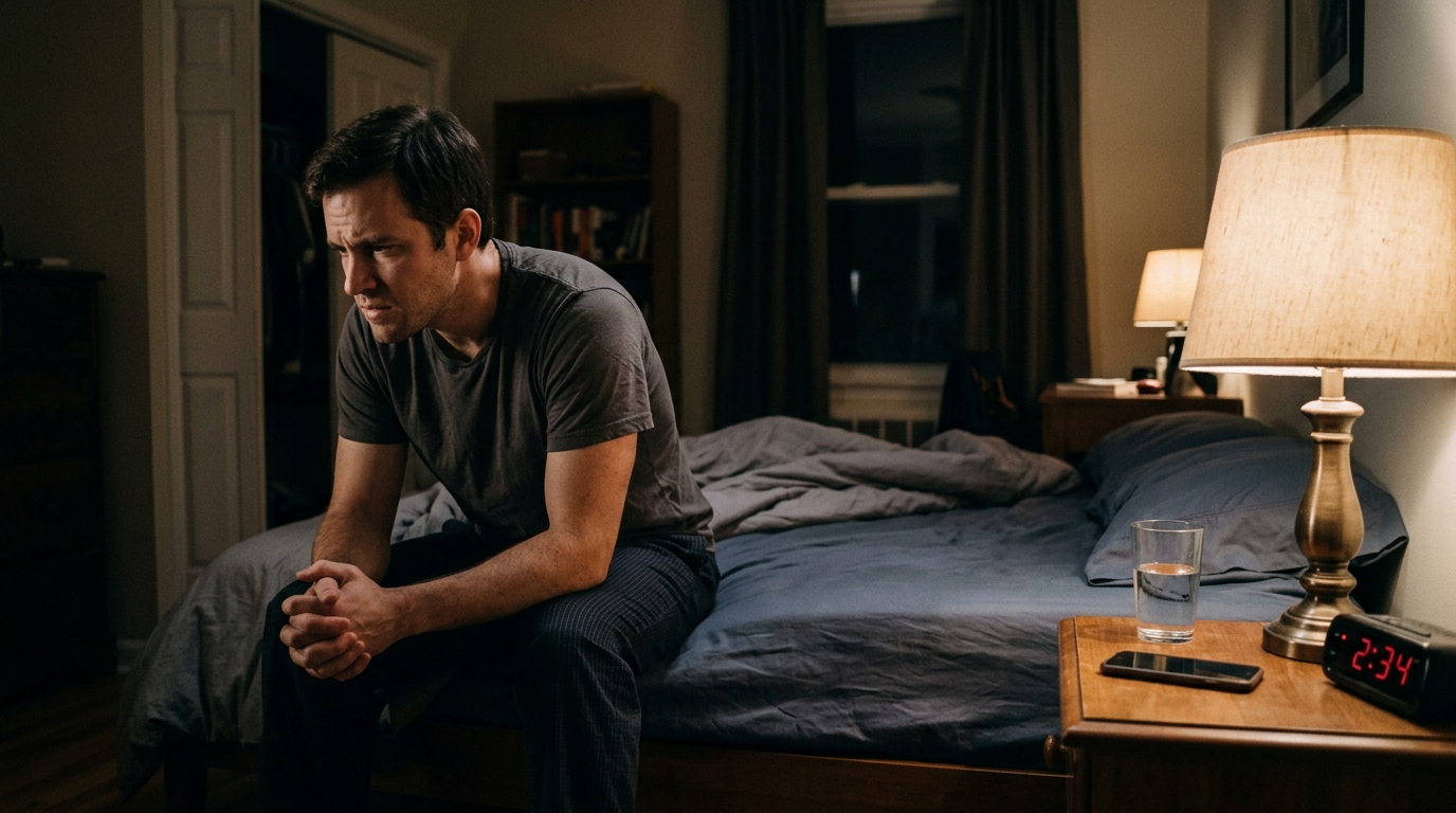 Performance anxiety gym bedroom vibes portrayed as stress and avoidance after a confidence crash