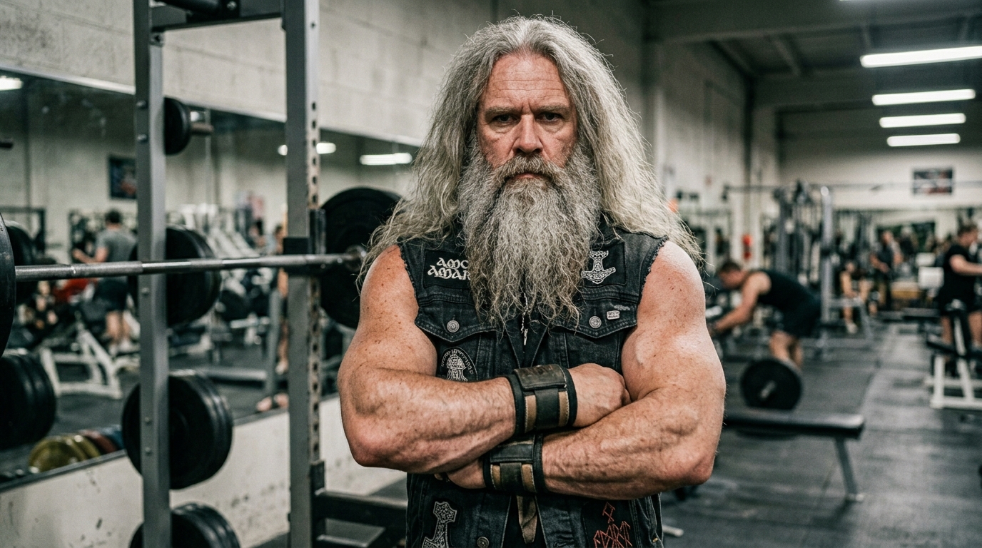 Thorin hammerhead gym advice vibe: a blunt viking-styled lifter calling out excuses and demanding proper squat discipline