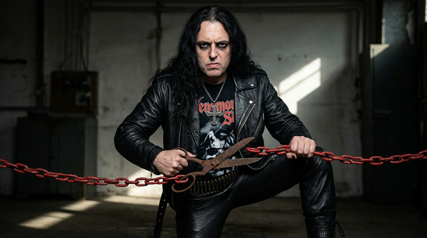 Why I don't talk to him and that's okay: man cutting blood chain in defiant portrait